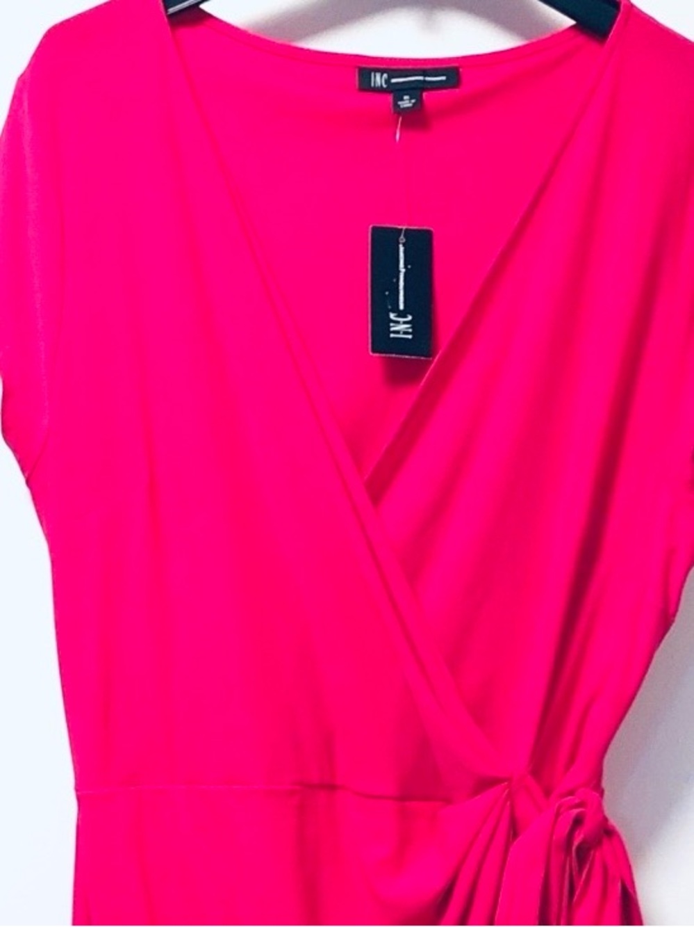 INC International Concepts Faux Wrap Fuchsia Stretch Dress Large NWT - Picture 3 of 6